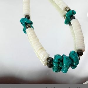 Turquoise Nugget and Clamshell Heishi Necklace, Rare Beauty Vintage